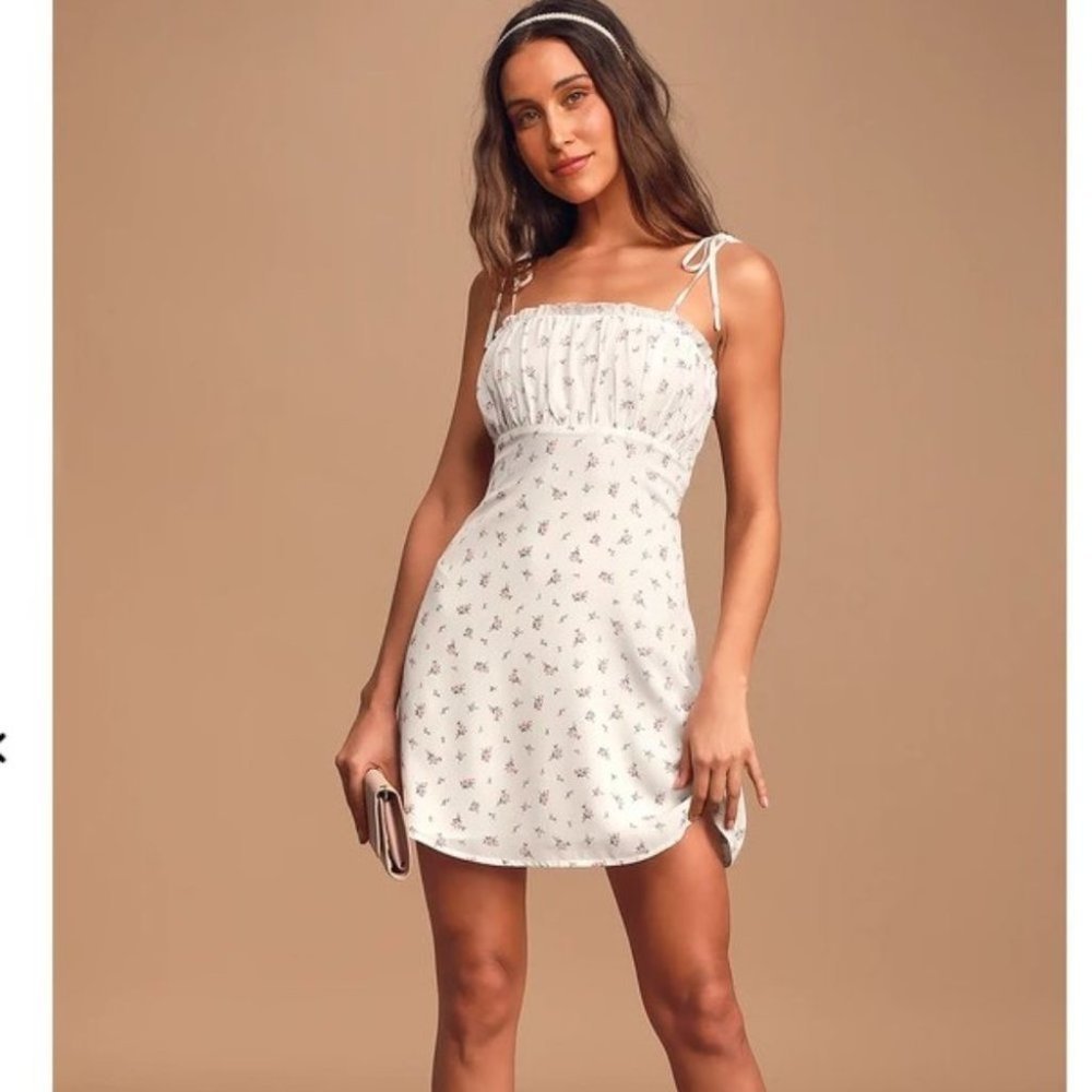 Lulus Wildflower  White Floral Print Tie-Strap Mini Dress